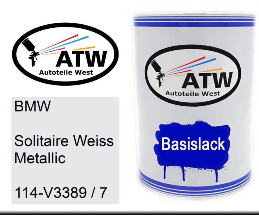 BMW, Solitaire Weiss Metallic, 114-V3389 / 7: 500ml Lackdose, von ATW Autoteile West.